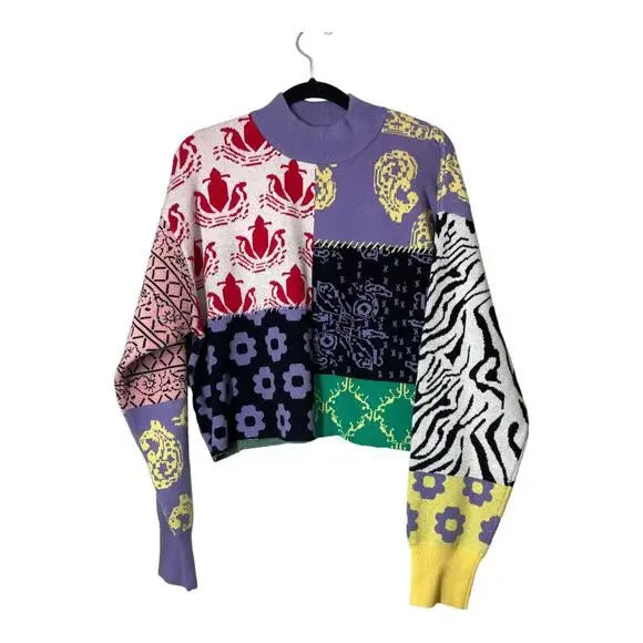 Steve Madden x BB Dakota Mixtape Mock Neck Sweater Colorblock DIY Crop Eclectic - Picture 2 of 6